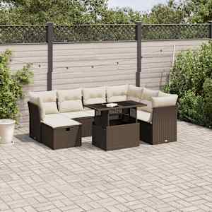 Vrtna sedežna garnitura 8-delna z blazinami rjav poli ratan