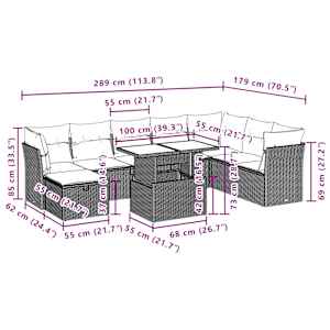 9dílná zahradní sedací souprava s poduškami černá polyratan - obrázek 13