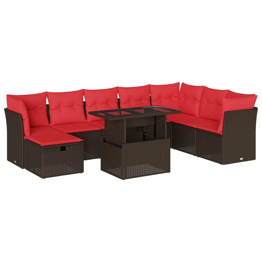 Thumbnail - vidaXL 9-teiliges Gartensofa-Set mit Kissen, braun, Polyrattan