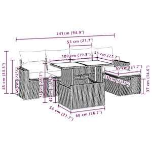 Vrtna sedežna garnitura 6-delna z blazinami črna poli ratan - slika 12
