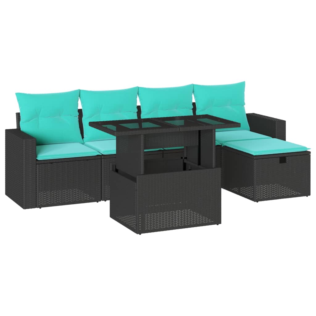 Thumbnail - vidaXL 6-teiliges Gartensofa-Set mit Kissen, schwarzes Polyrattan