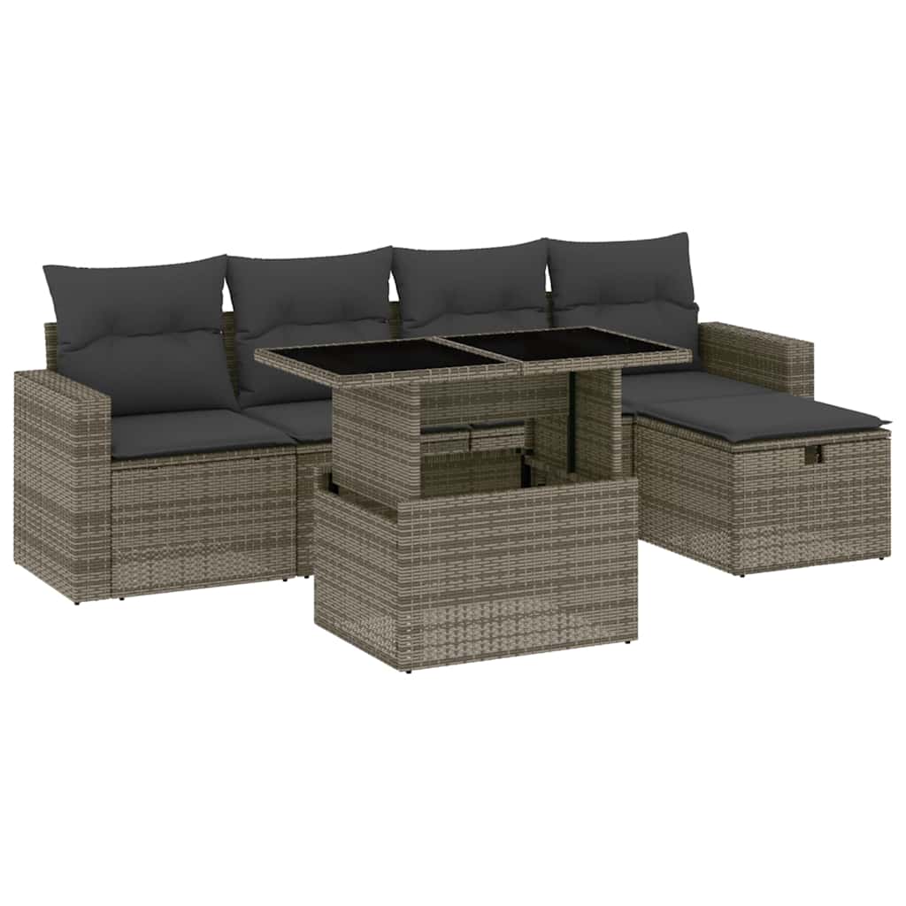 Thumbnail - vidaXL 6-tlg. Garten-Sofagarnitur mit Kissen Grau Poly Rattan