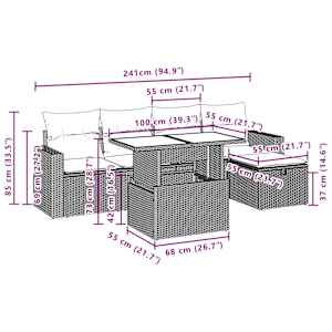 Vrtna sedežna garnitura 6-delna z blazinami siv poli ratan - slika 12
