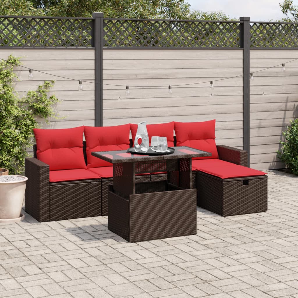 vidaXL 6-teiliges Gartensofa-Set mit Kissen, braun, Polyrattan