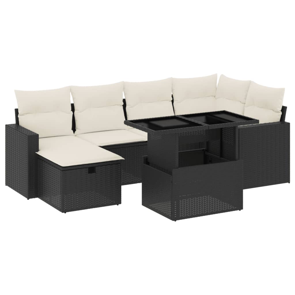 Thumbnail - vidaXL 7-tlg. Garten-Sofagarnitur mit Kissen Schwarz Poly Rattan