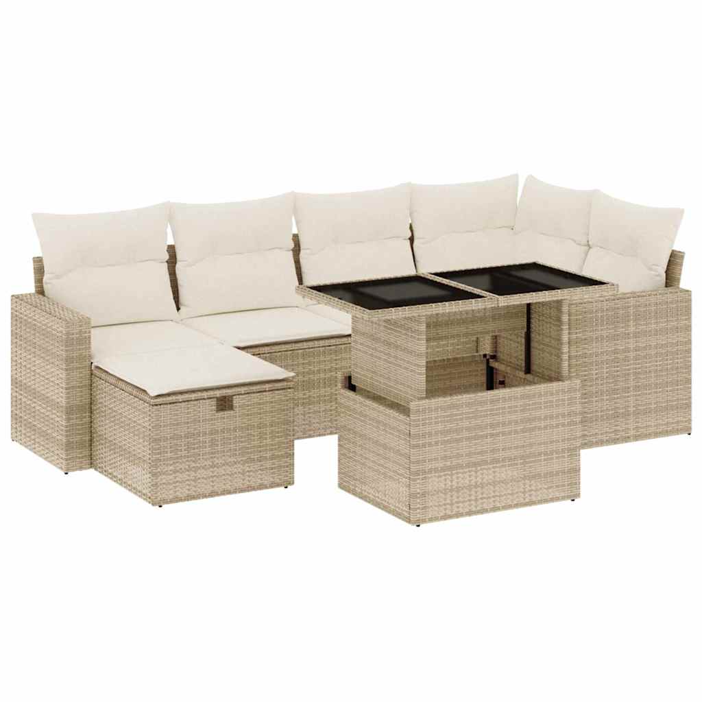 Thumbnail - vidaXL 7-tlg. Garten-Sofagarnitur mit Kissen Beige Poly Rattan