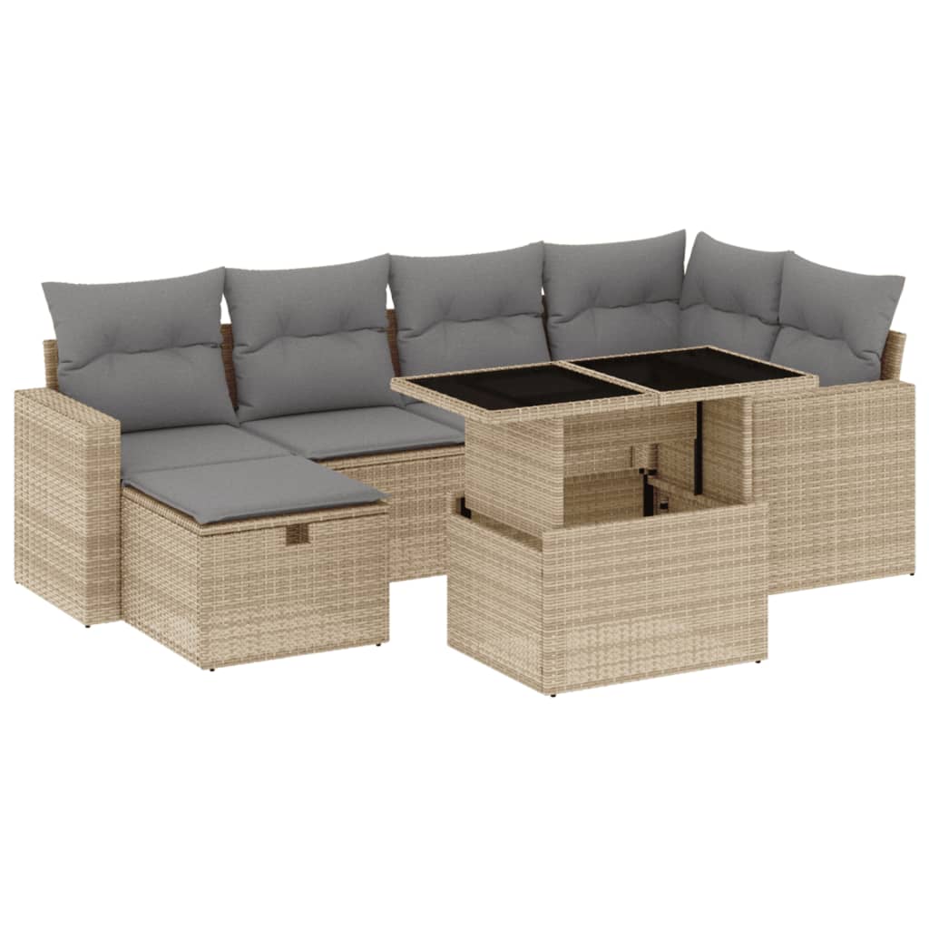 Thumbnail - vidaXL 7-tlg. Garten-Sofagarnitur mit Kissen Beige Poly Rattan