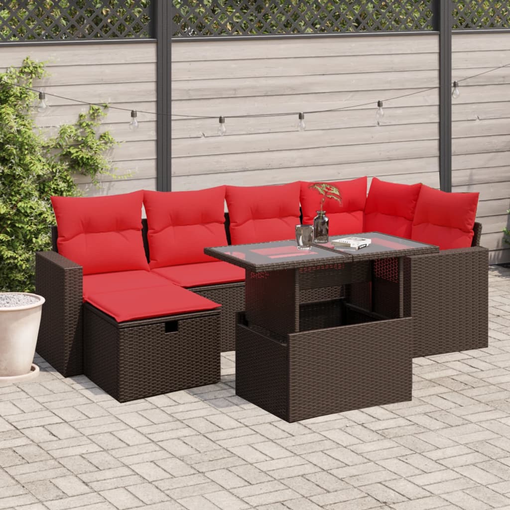 vidaXL 7-teiliges Gartensofa-Set mit Kissen, braun, Polyrattan