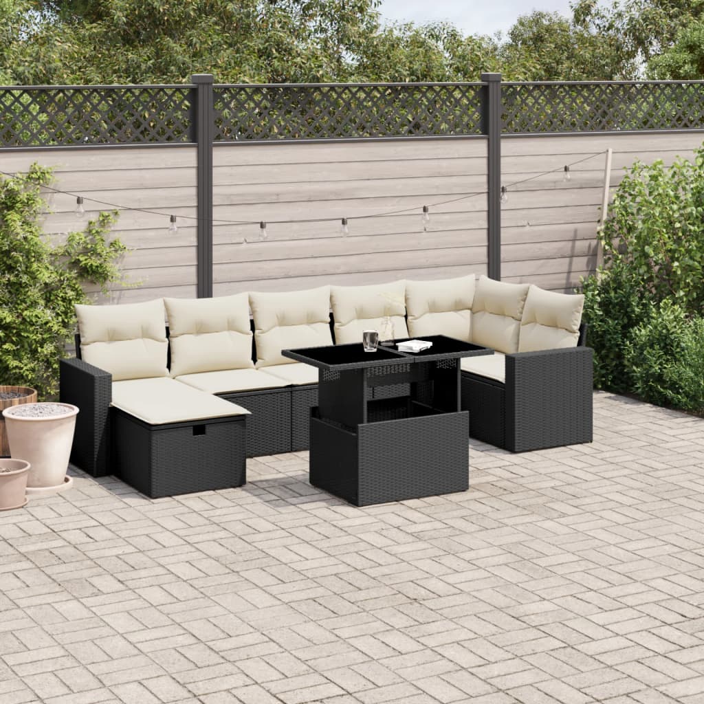 vidaXL 8-tlg. Garten-Sofagarnitur mit Kissen Schwarz Poly Rattan