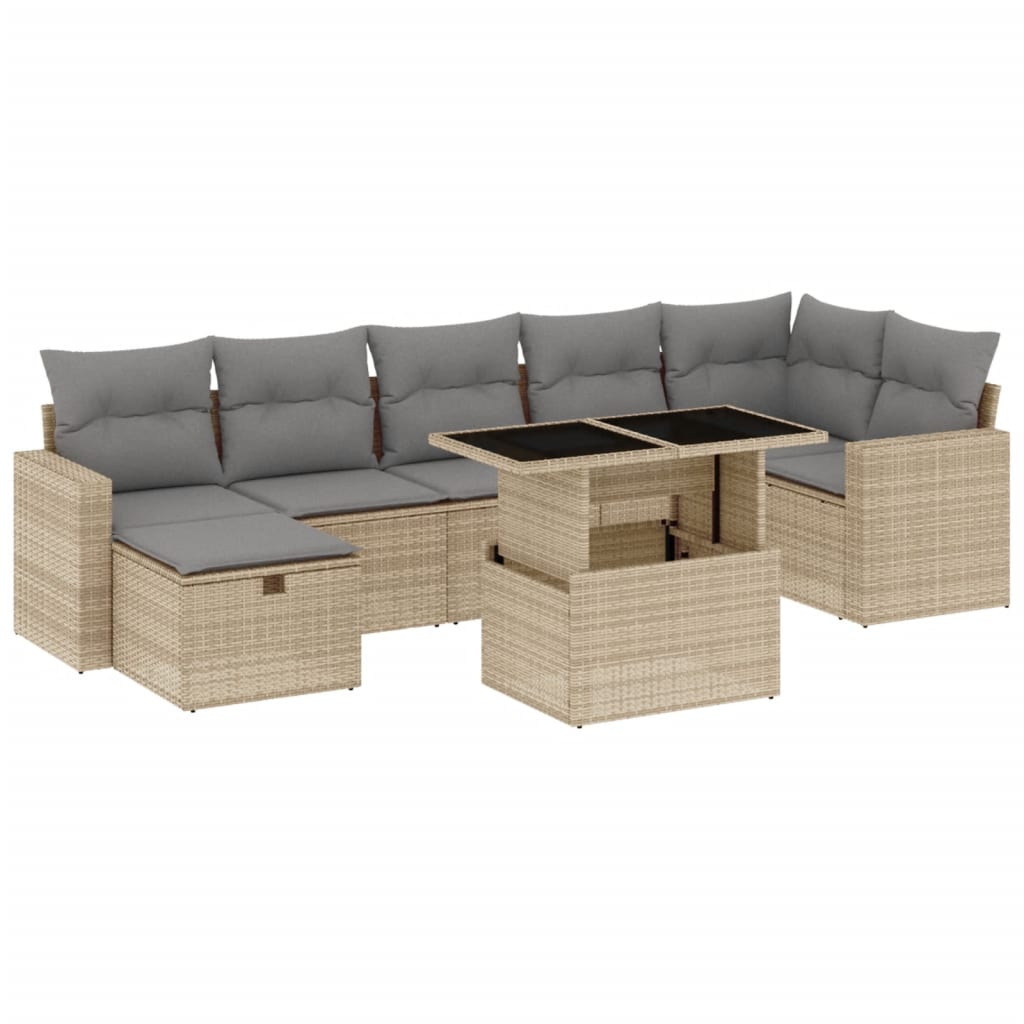 Thumbnail - vidaXL 8-tlg. Garten-Sofagarnitur mit Kissen Beige Poly Rattan