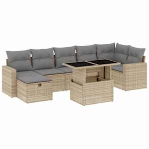 Vrtna sedežna garnitura 8-delna z blazinami bež poli ratan - slika 2