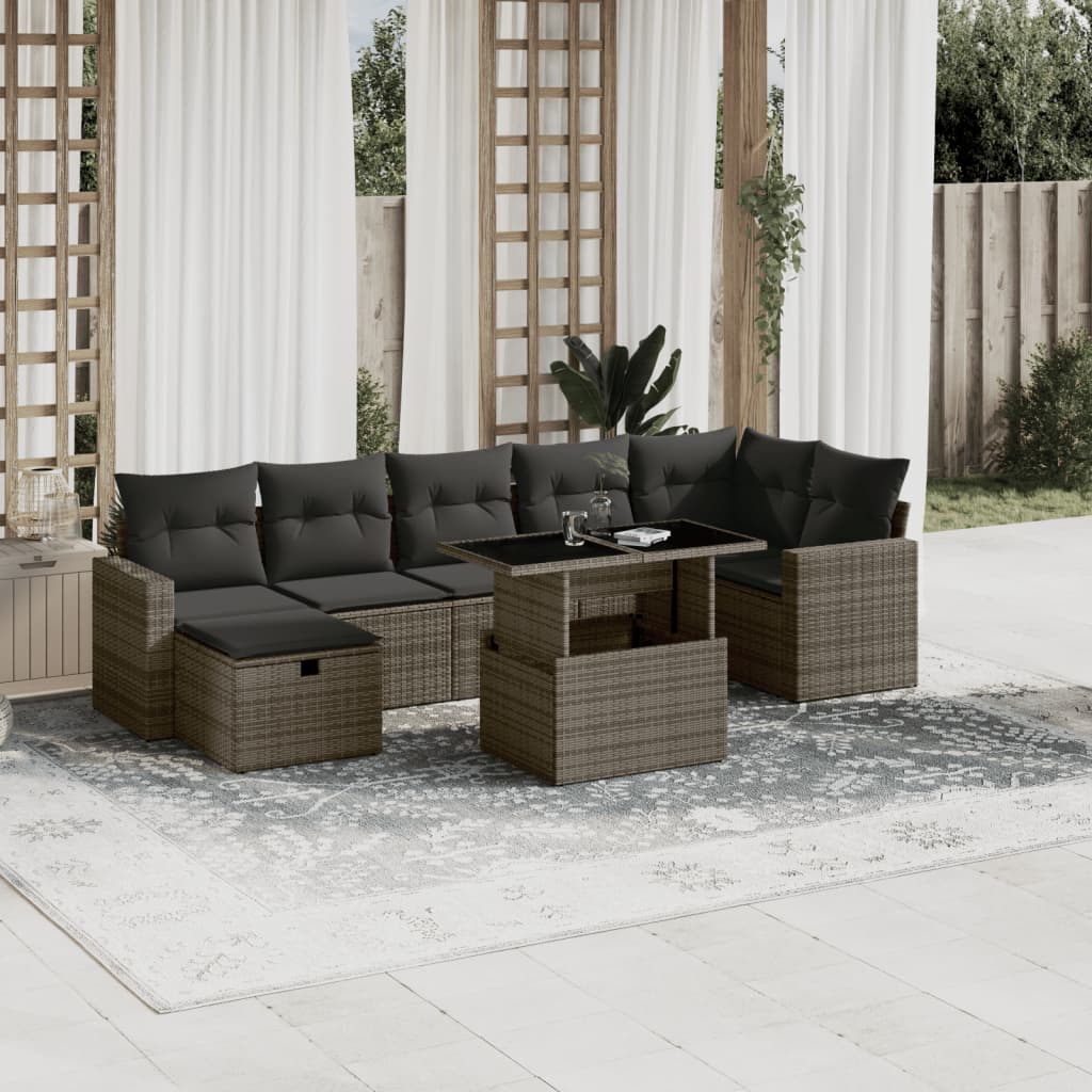 vidaXL 8-tlg. Garten-Sofagarnitur mit Kissen Grau Poly Rattan