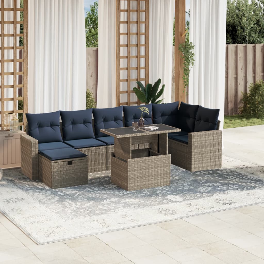 8 Piece Patio Sofa Set with Cushions Gray Poly Rattan
