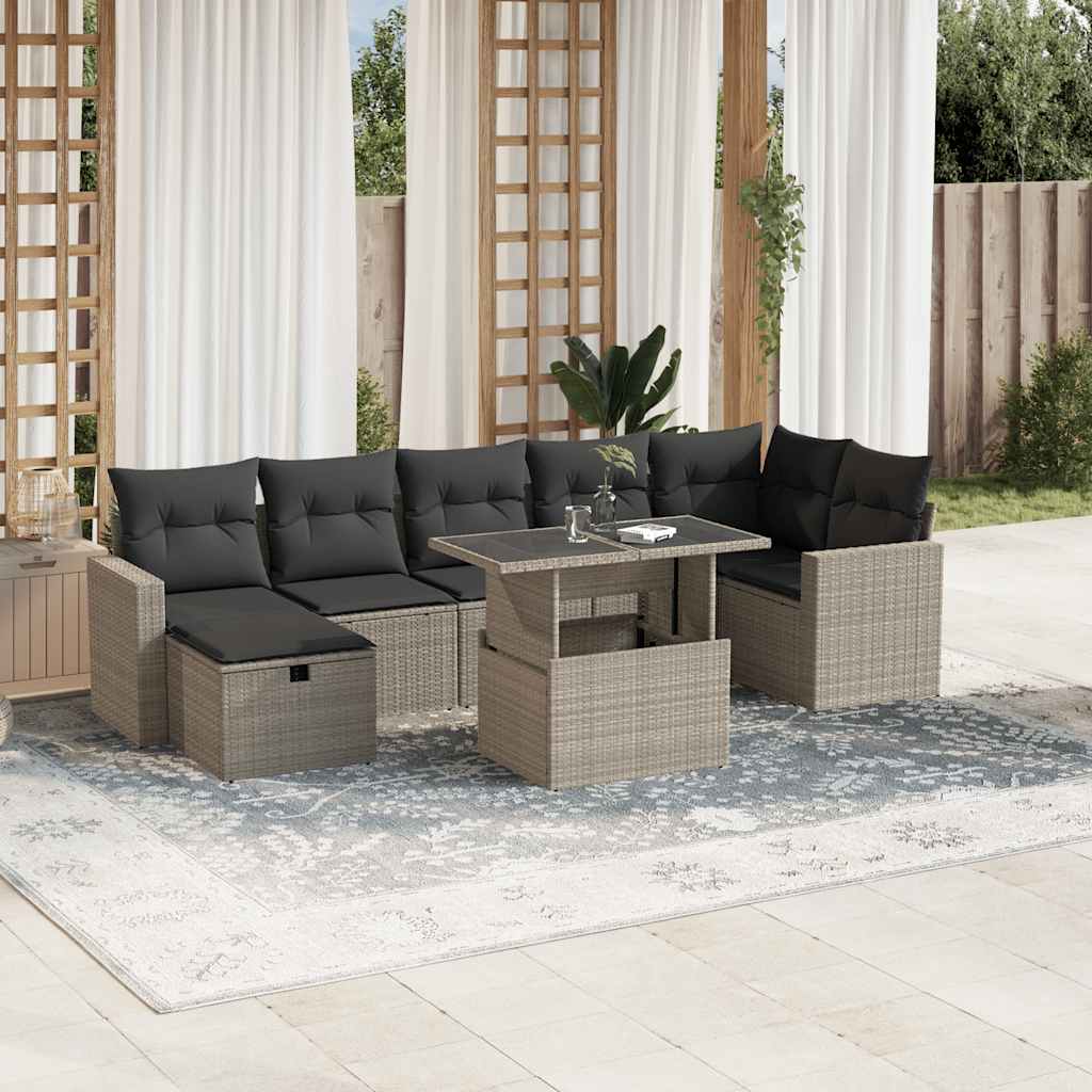 vidaXL 8-tlg. Garten-Sofagarnitur mit Kissen Hellgrau Poly Rattan