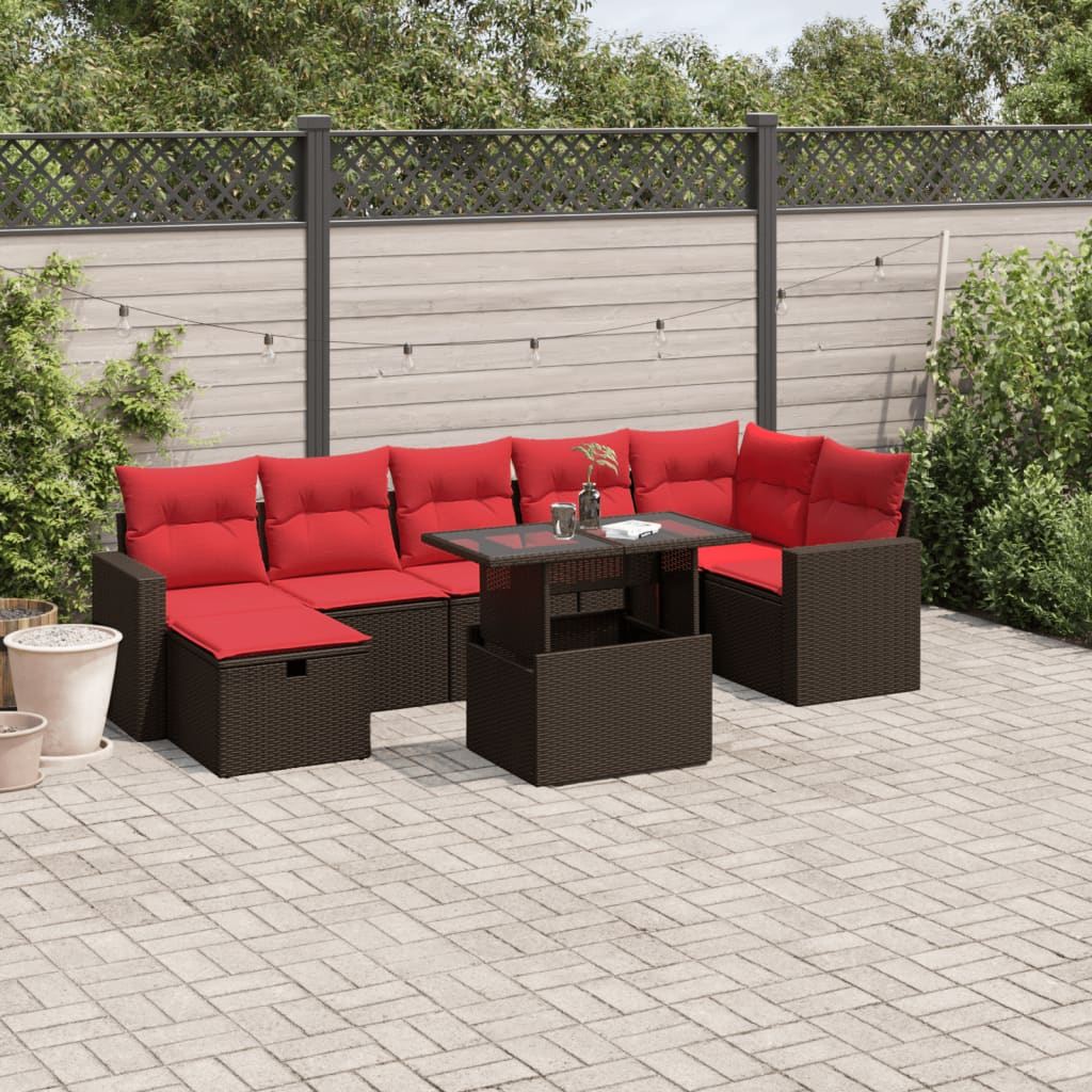 vidaXL 8-teiliges Gartensofa-Set mit Kissen, braun, Polyrattan