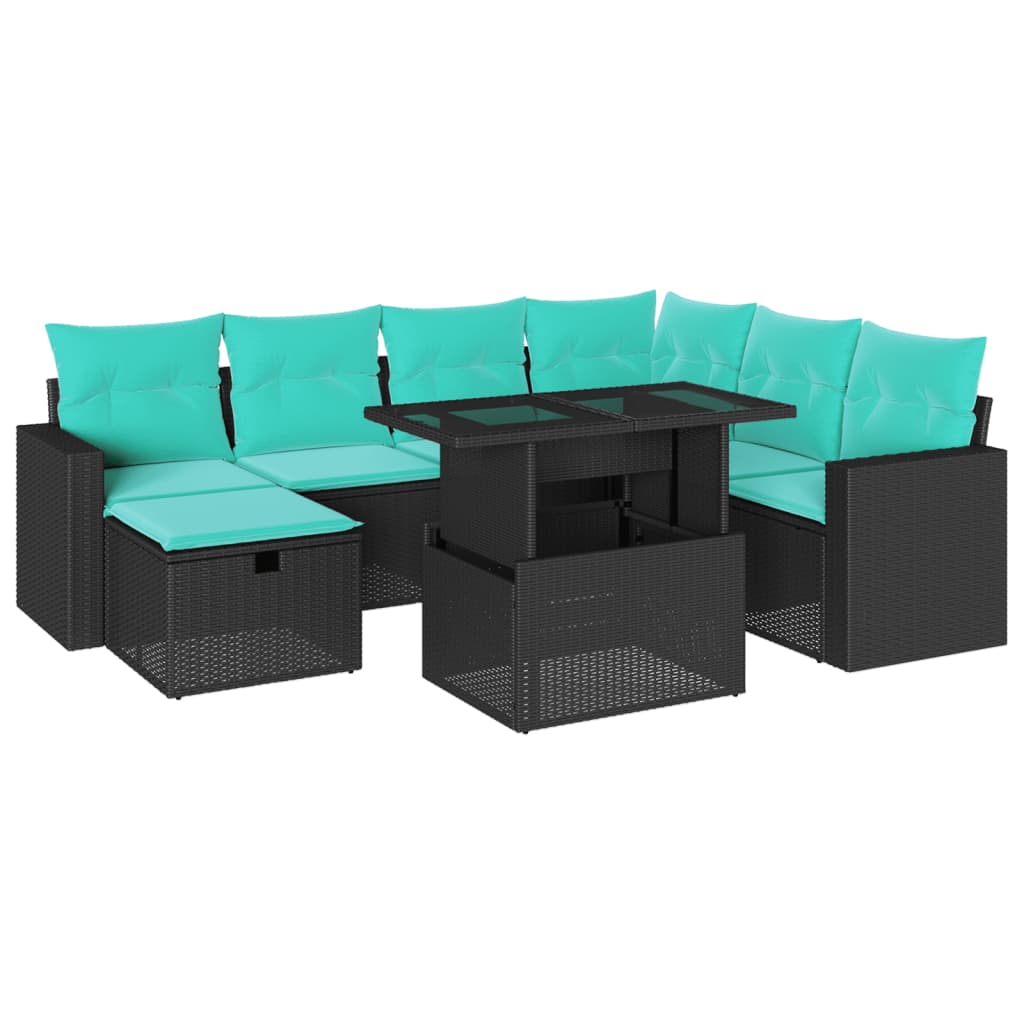 8-teiliges Gartensofa-Set mit Kissen, schwarzes Polyrattan – Ansicht 2