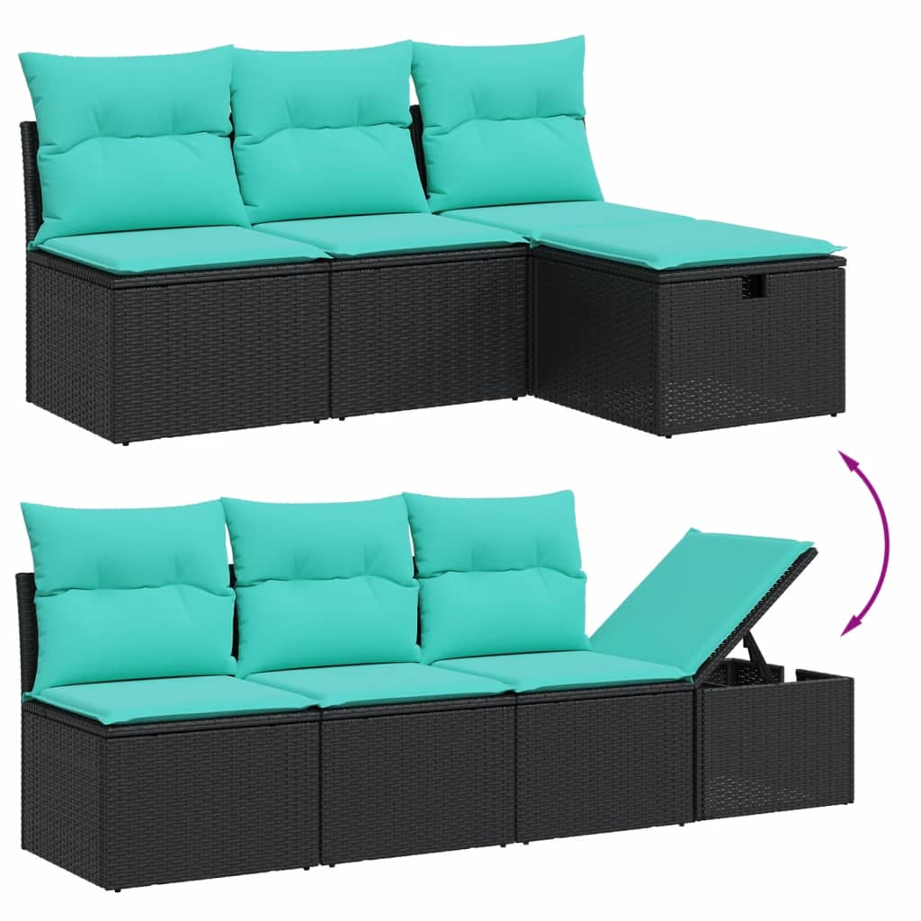 8-teiliges Gartensofa-Set mit Kissen, schwarzes Polyrattan – Ansicht 10