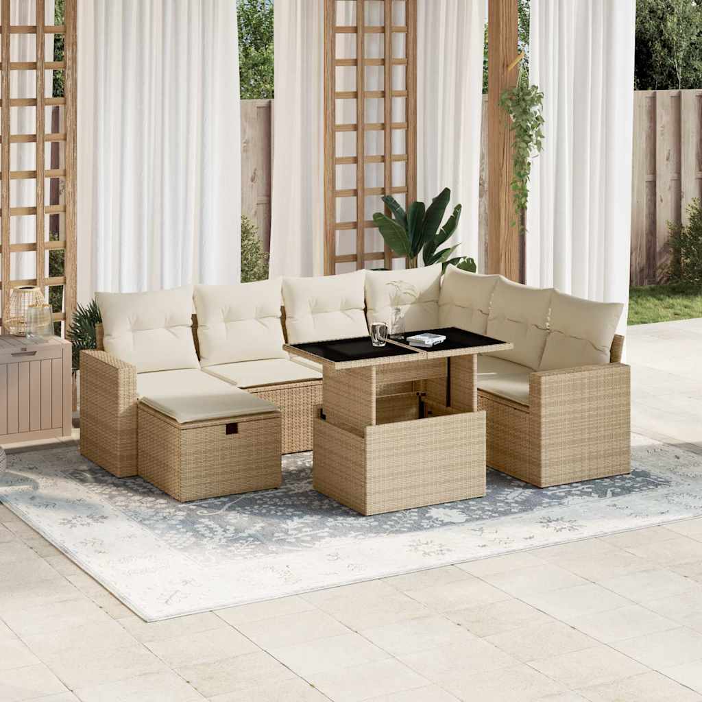 vidaXL 8-tlg. Garten-Sofagarnitur mit Kissen Beige Poly Rattan