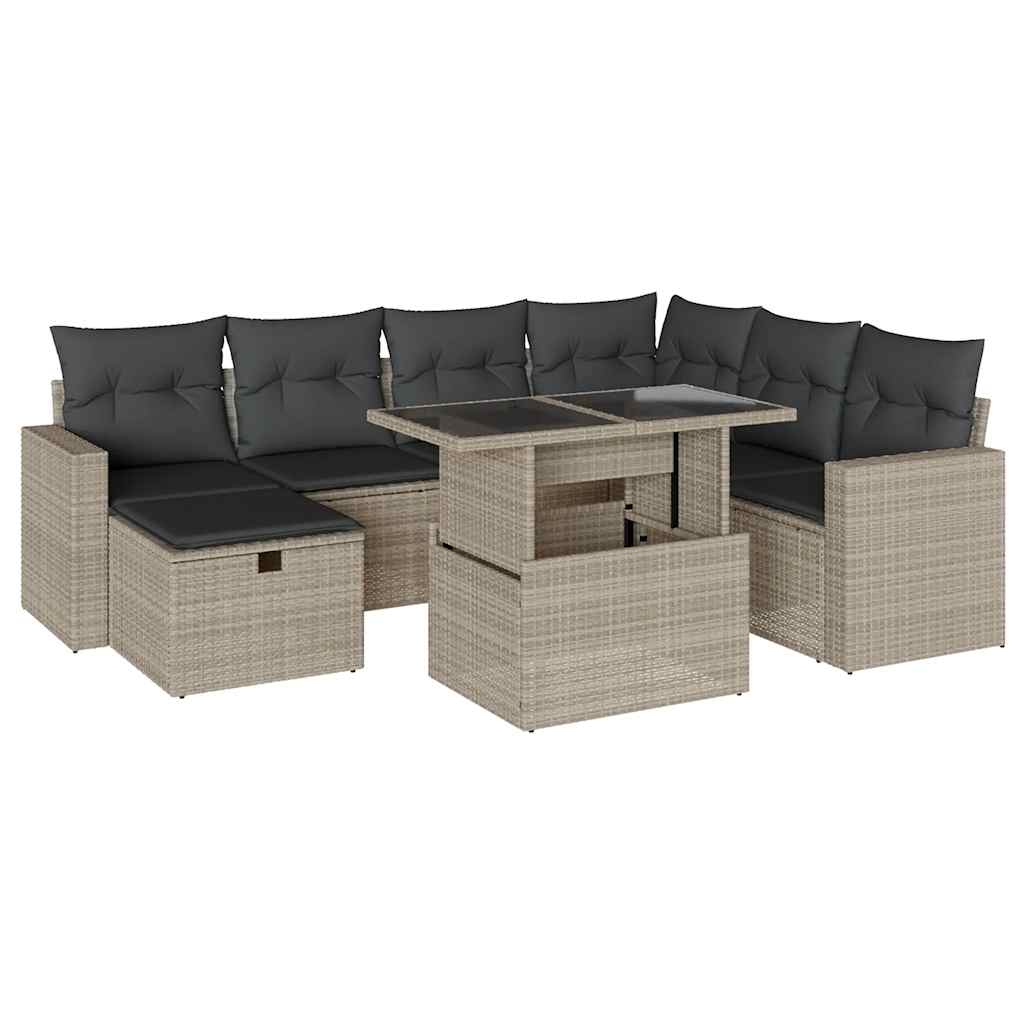 Thumbnail - vidaXL 8-tlg. Garten-Sofagarnitur mit Kissen Hellgrau Poly Rattan