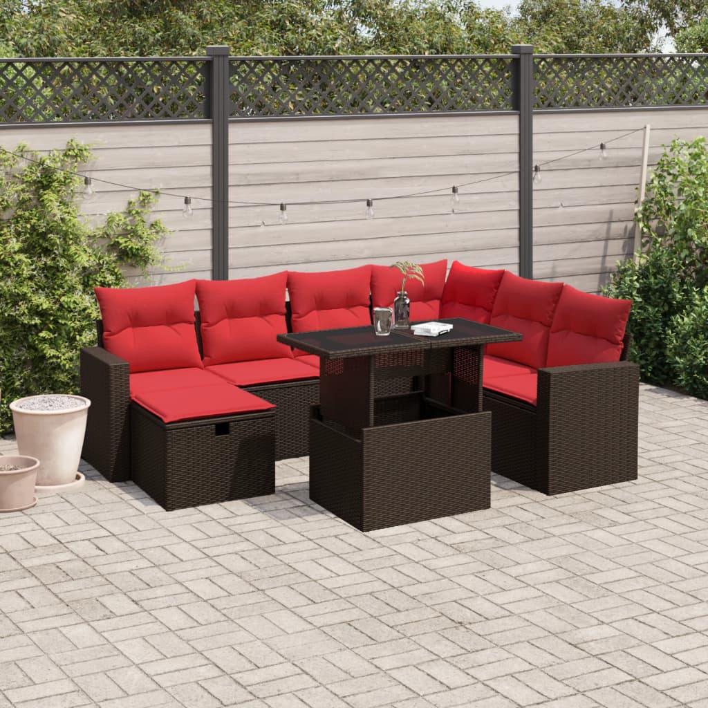 8 Piece Patio Sofa Set with Cushions Brown Poly Rattan