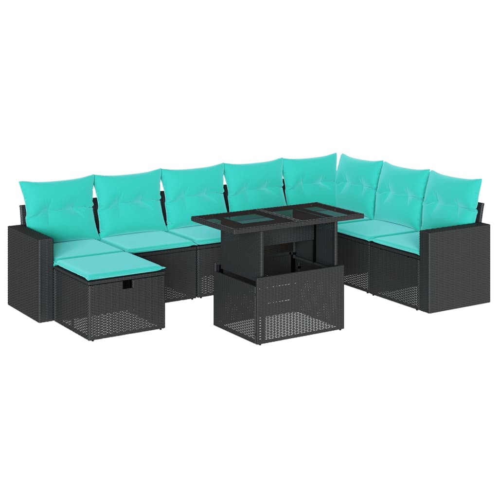 Thumbnail - vidaXL 9-teiliges Gartensofa-Set mit Kissen, schwarzes Polyrattan