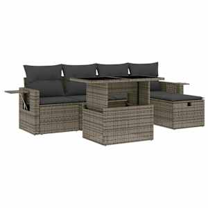 Vrtna sedežna garnitura 6-delna z blazinami siv poli ratan - slika 2