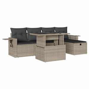 Vrtna sedežna garnitura 6-delna z blazinami siv poli ratan - slika 2