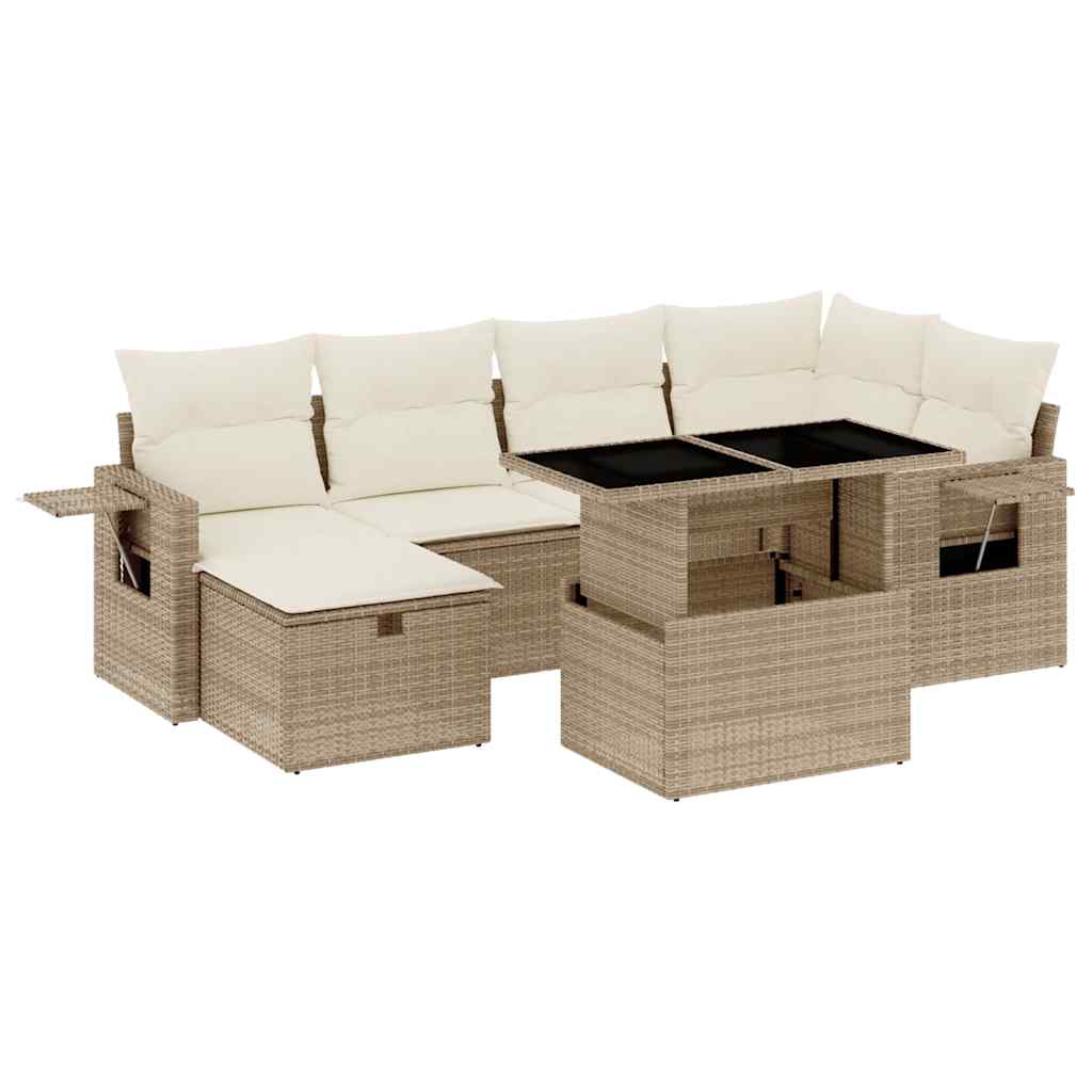 Thumbnail - vidaXL 7-tlg. Garten-Sofagarnitur mit Kissen Beige Poly Rattan