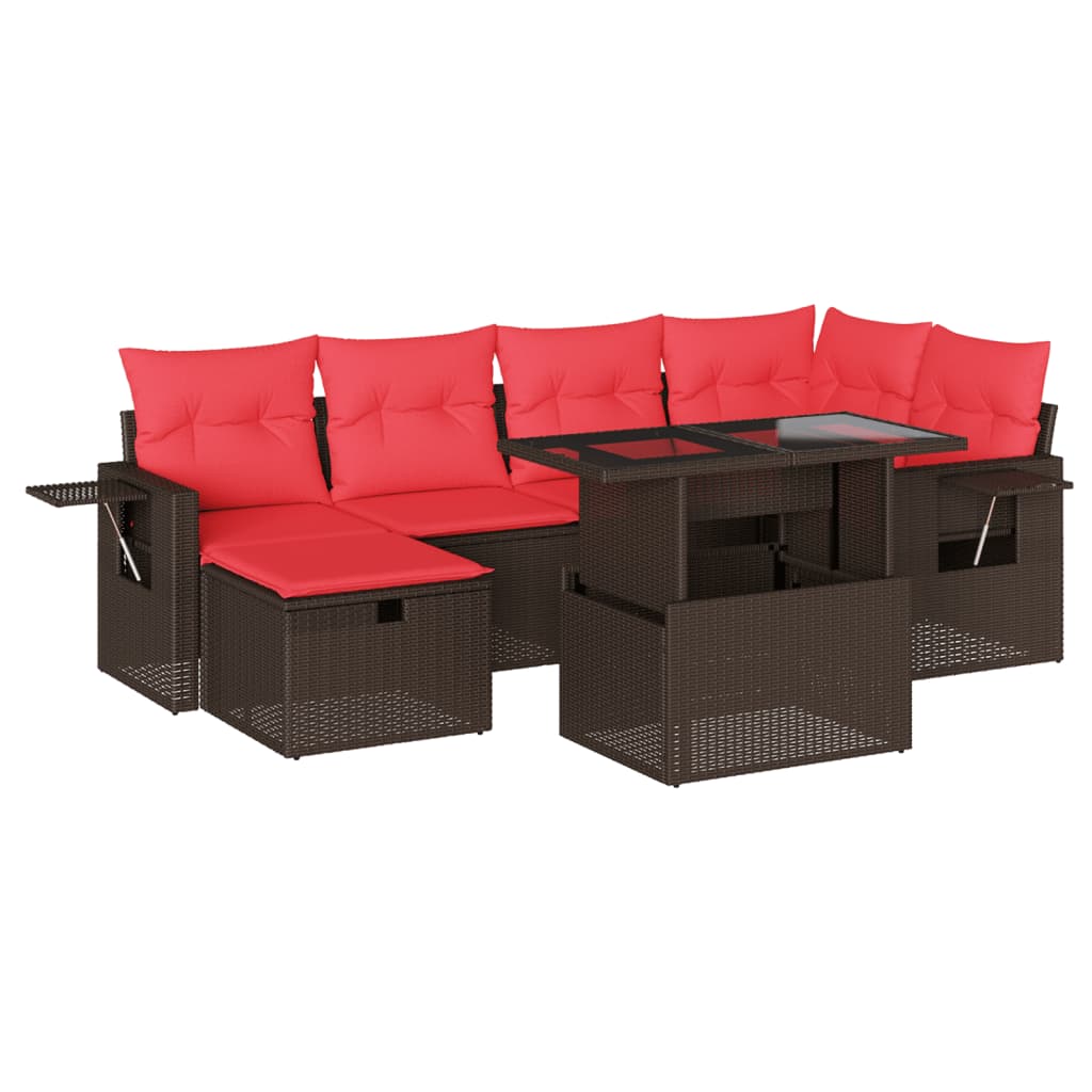 Thumbnail - vidaXL 7-teiliges Gartensofa-Set mit Kissen, braun, Polyrattan