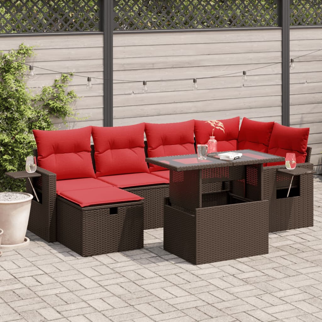 vidaXL 7-teiliges Gartensofa-Set mit Kissen, braun, Polyrattan