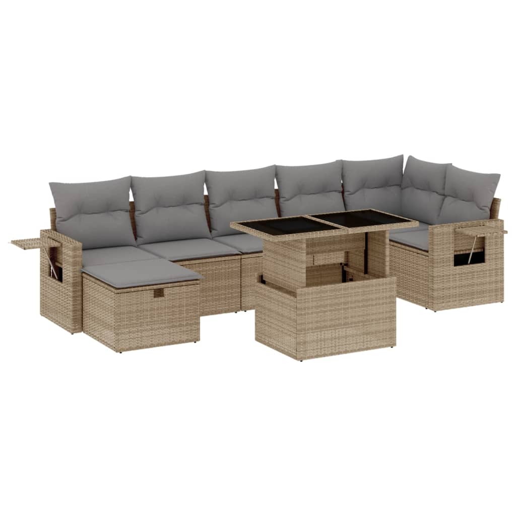 Thumbnail - vidaXL 8-tlg. Garten-Sofagarnitur mit Kissen Beige Poly Rattan