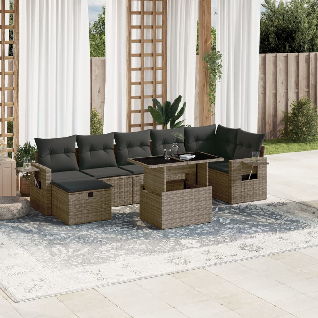 vidaXL 8-tlg. Garten-Sofagarnitur mit Kissen Grau Poly Rattan