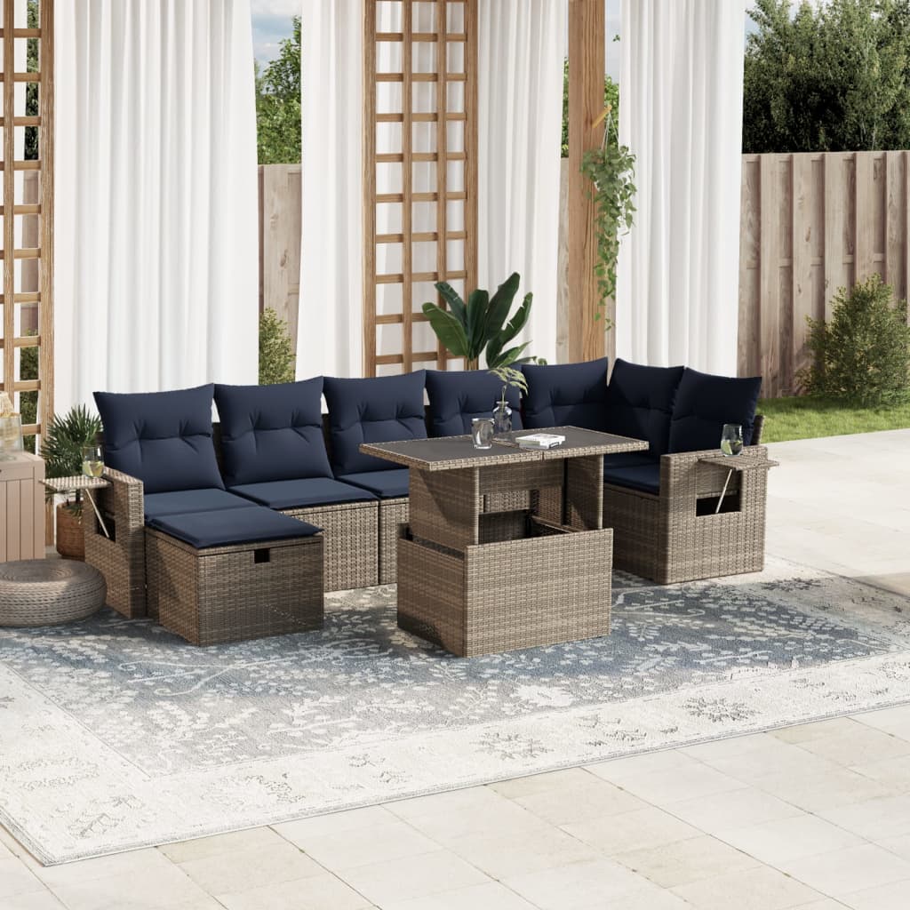 Thumbnail - vidaXL 8-teiliges Gartensofa-Set mit Kissen, grau, Polyrattan