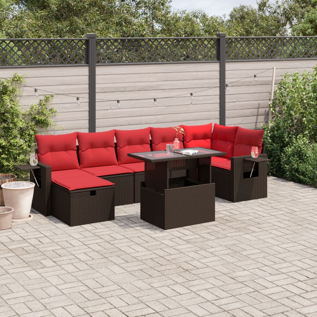 vidaXL 8-teiliges Gartensofa-Set mit Kissen, braun, Polyrattan