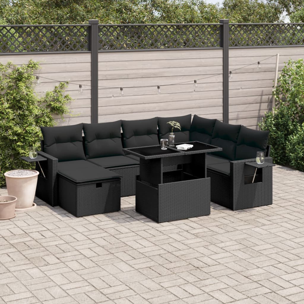 vidaXL Set mobilier de grădină cu perne, 8 piese, negru, poliratan