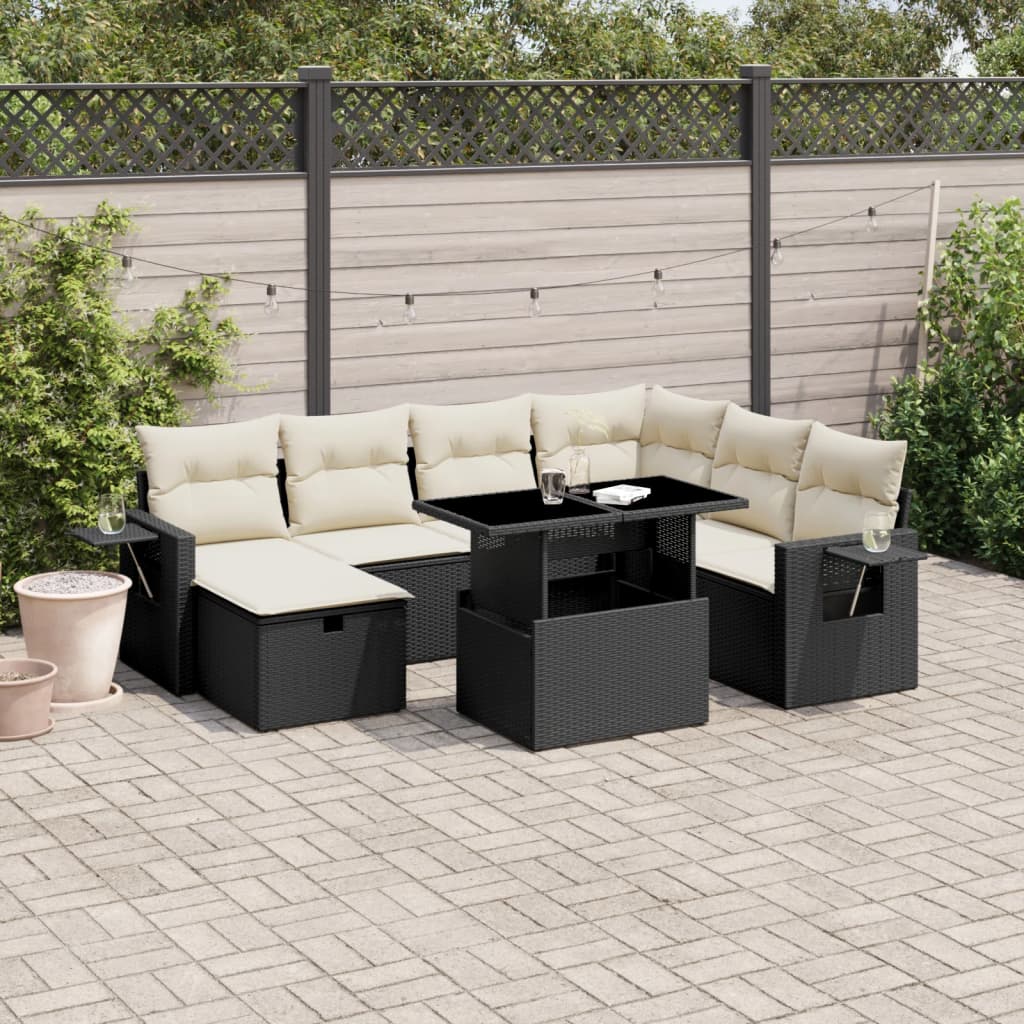 vidaXL 8-tlg. Garten-Sofagarnitur mit Kissen Schwarz Poly Rattan