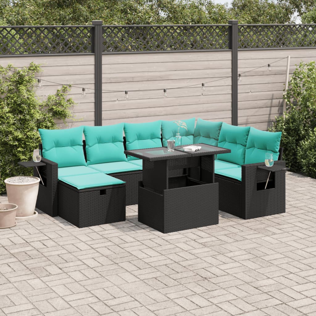 8 Piece Patio Sofa Set with Cushions Black Poly Rattan