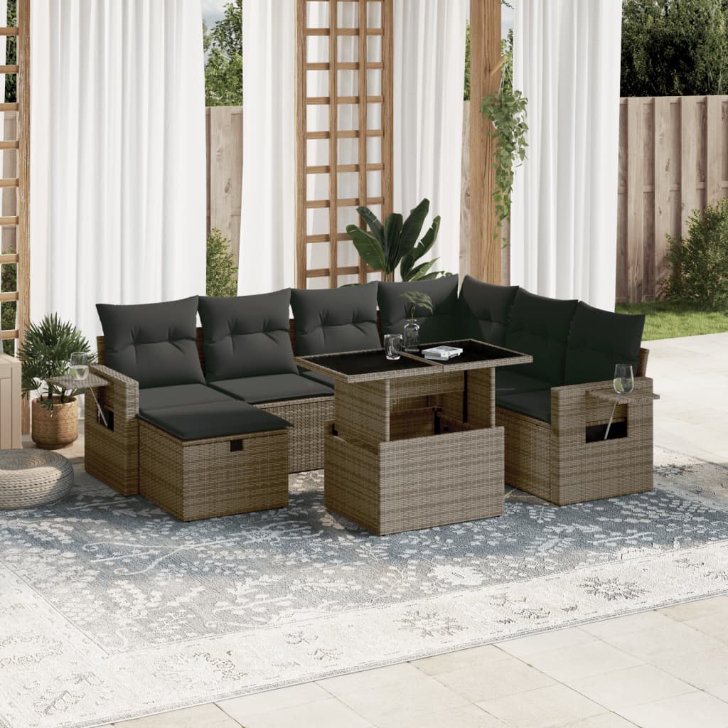 vidaXL 8-tlg. Garten-Sofagarnitur mit Kissen Grau Poly Rattan