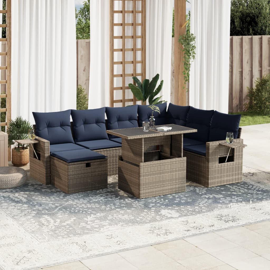 Thumbnail - vidaXL 8-teiliges Gartensofa-Set mit Kissen, grau, Polyrattan