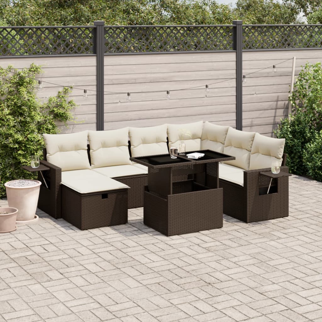 8-tlg. Garten-Sofagarnitur mit Kissen Braun Poly Rattan