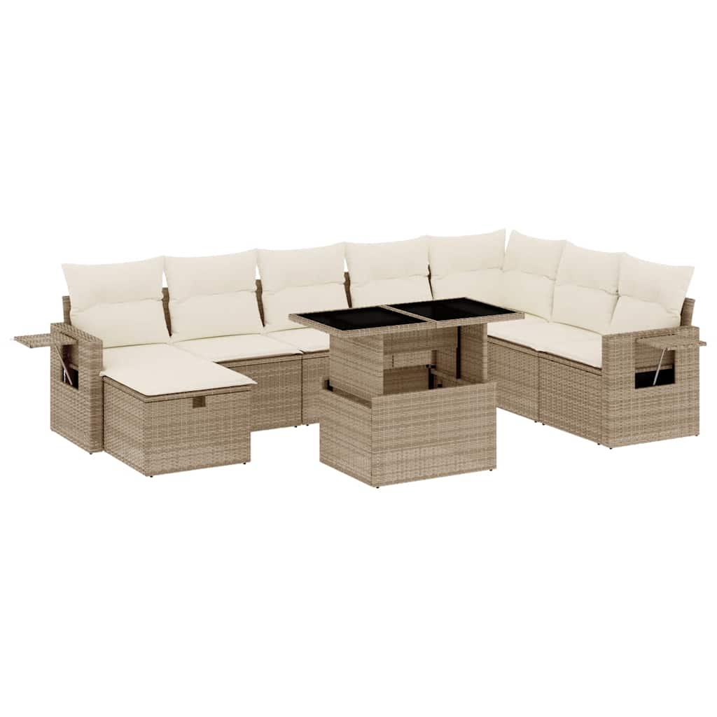Thumbnail - vidaXL 9-tlg. Garten-Sofagarnitur mit Kissen Beige Poly Rattan