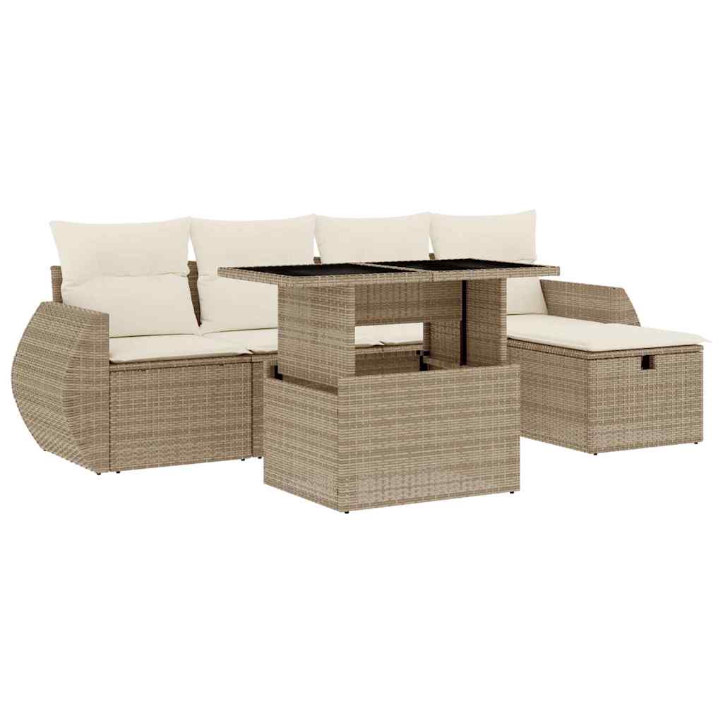 Thumbnail - vidaXL 6-tlg. Garten-Sofagarnitur mit Kissen Beige Poly Rattan