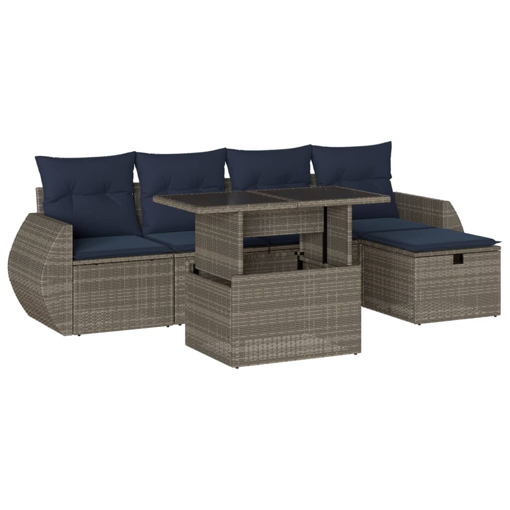 Thumbnail - vidaXL 6-teiliges Gartensofa-Set mit Kissen, grau, Polyrattan