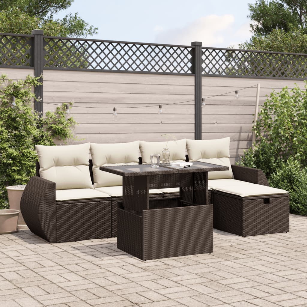 6-tlg. Garten-Sofagarnitur mit Kissen Braun Poly Rattan