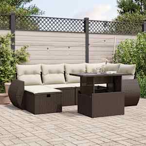 Vrtna sedežna garnitura 7-delna z blazinami rjav poli ratan