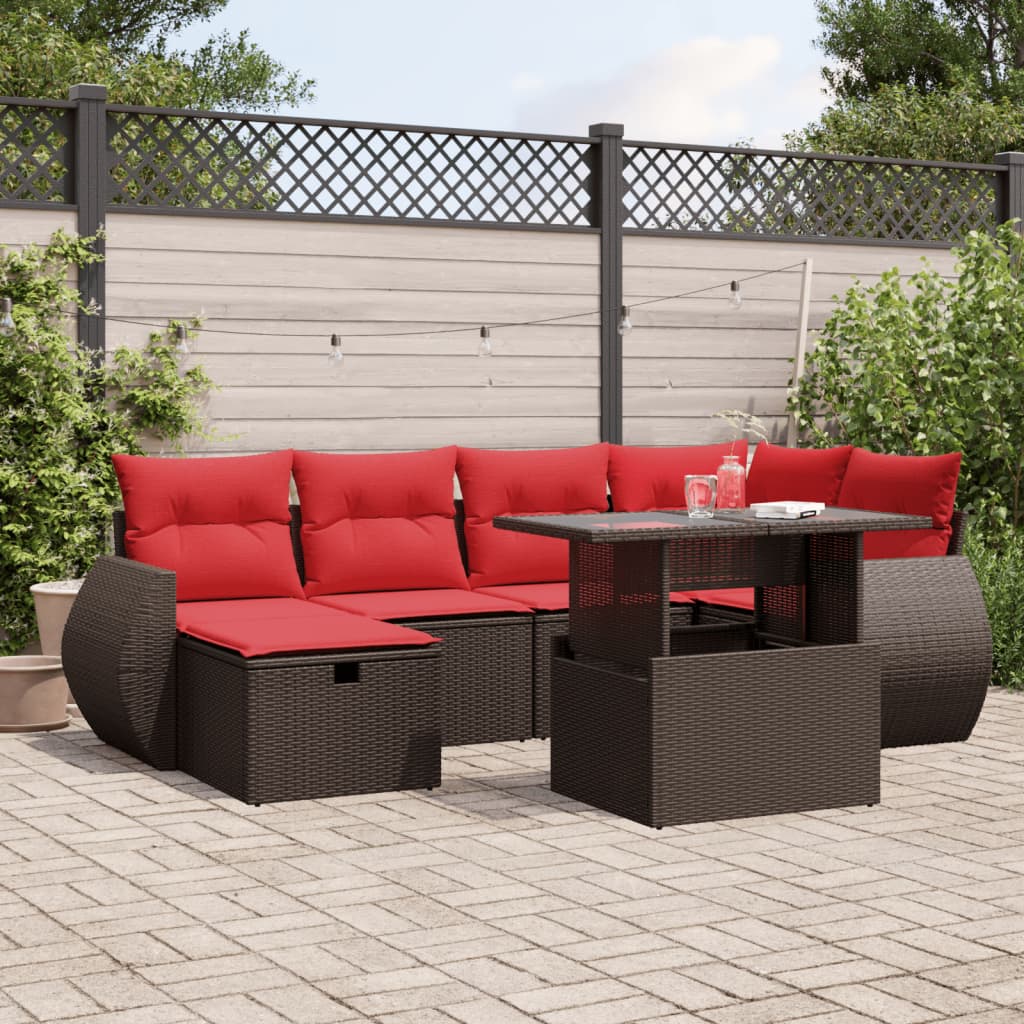 vidaXL 7-teiliges Gartensofa-Set mit Kissen, braun, Polyrattan vidaXL 7-teiliges Gartensofa-Set mit Kissen, braun, Polyrattan