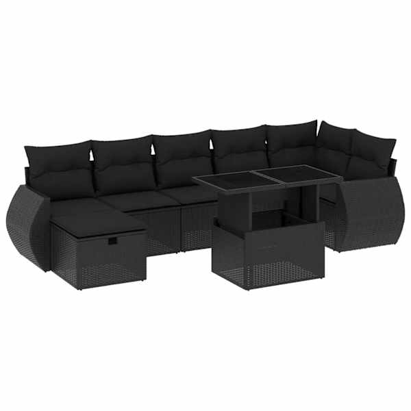vidaXL 8-osaline aiadiivani komplekt patjadega, must, pol&uuml;rotang