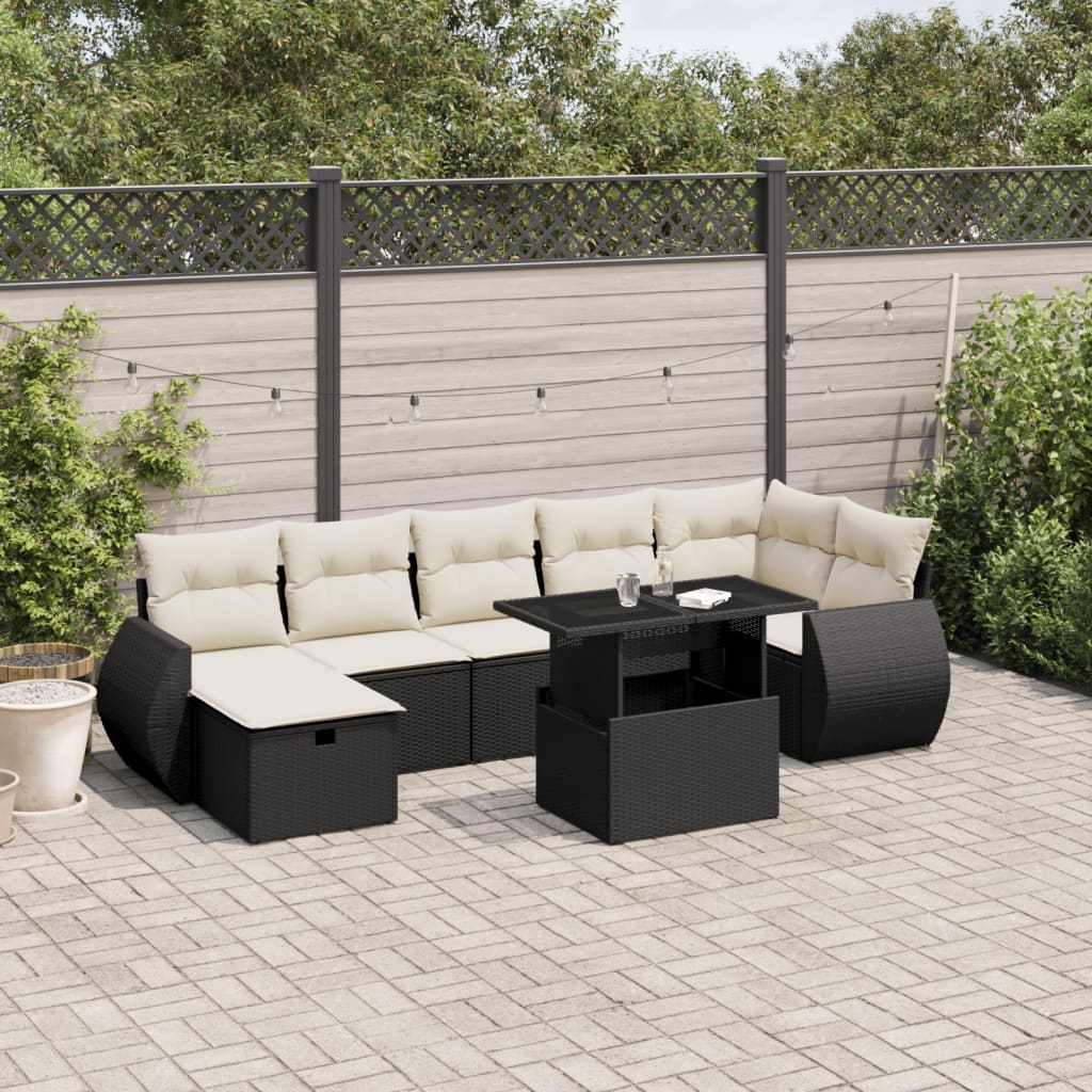 vidaXL 8-tlg. Garten-Sofagarnitur mit Kissen Schwarz Poly Rattan