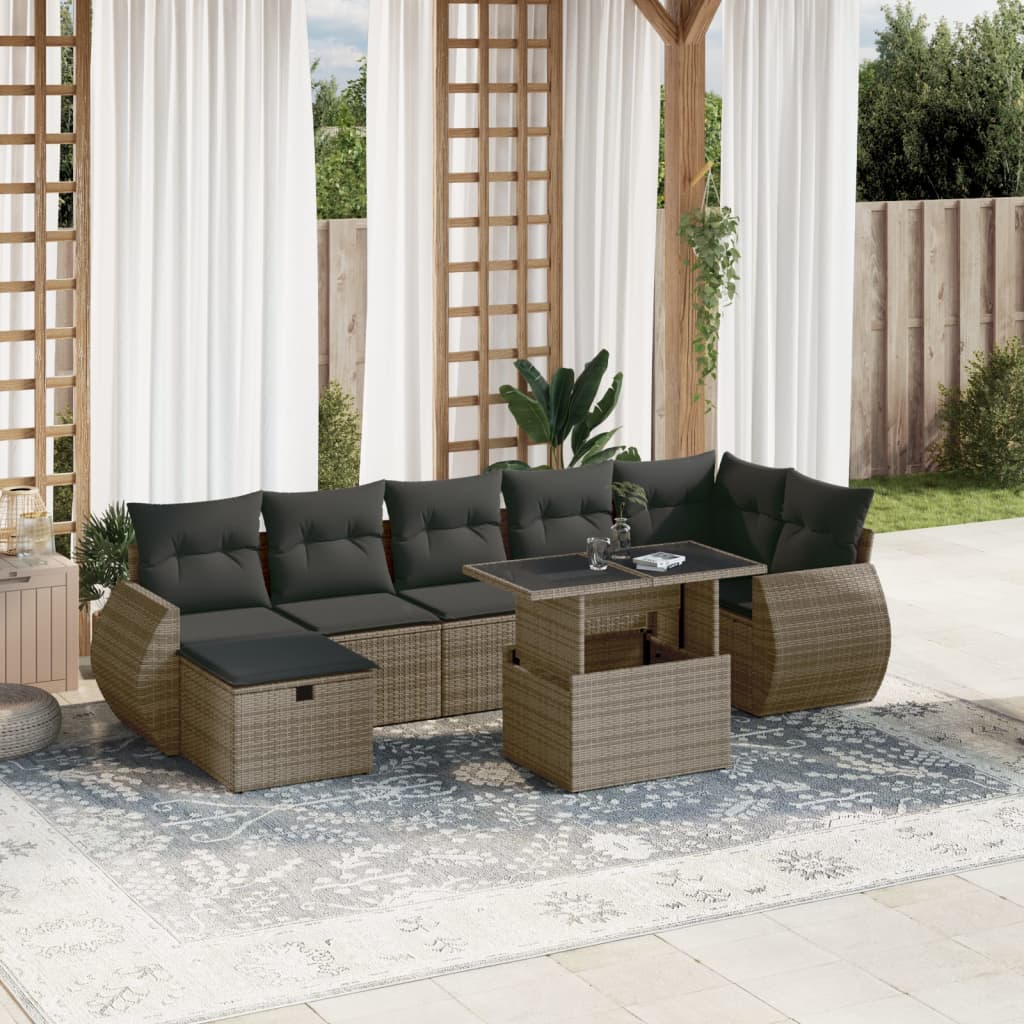 vidaXL 8-tlg. Garten-Sofagarnitur mit Kissen Grau Poly Rattan