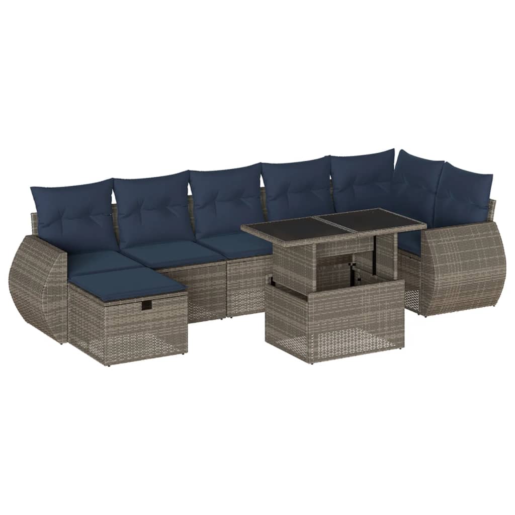 Thumbnail - vidaXL 8-teiliges Gartensofa-Set mit Kissen, grau, Polyrattan
